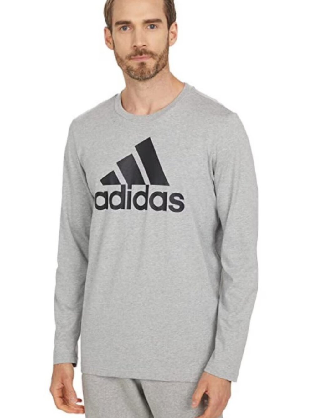 Adidas Men's T shirt 2XL Essentials Long Sleeve Big Logo grey NWT